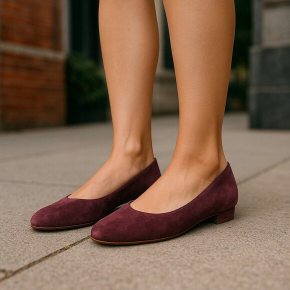 Margaux Shoes - Velvet Flats by Margaux - Women's Chic Round Toe Shoes - Fashionable Handmade